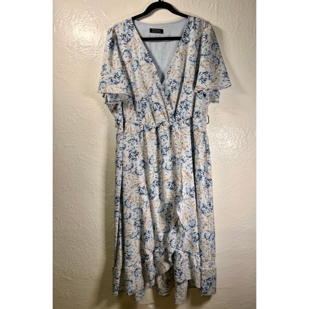 Womens Size 18 20 Floral Wrap Dress Flutter Sleeve Ruffle Hem Cottage Prairie